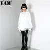 [EAM] Женщины короткие белые дыры большой размер личности футболки круглые шеи с длинным рукавом мода весна осень 1dd1797 210623