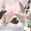 Nieuwe ontwerp textuur behang moderne tropische plant bladeren roze vogels muurschildering woonkamer slaapkamer restaurant muurpapier voor muur 3D