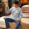 Mäns Casual Sleepwear Trendy Cartoon Printing Home Suit Soft Cotton Pyjamas för Man Spring Mens 2 st Pullover Pyjamas Set 210812