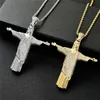 Iced Out Jesus Cross Big Pendant Mens Hip Hop Necklace 2 Colors Fashion CZ Stone Necklace For Man Women Gift X0707