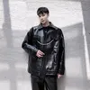 Men's Fur & Faux Male Vintage Fashion Streetwear Hip Hop Punk Casual Leather Coat Overcoat Men Metal Chain Crocodile Pattern PU Jacket