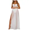 Casual Dresses 40 # Sexig Mesh Transparent Flowty Dress Suspender Snörning Frestelse Strap Lång Elegant Baklösa Silm Hight Waist Party