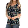 Kvinnors T-shirt Ej positionering Tryckt Rundhals Kortärmad Off-The-Shoulder Top Cold Shoulder Hollow Out Sleeve Floral