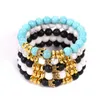 Pierre naturelle Lava Rock Turquoise Perles Brins Bracelets Rétro Couronne Bracelet Bracelet femmes hommes bijoux de mode sera et sable blanc bleu noir