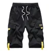 Mäns Stora Shorts Streetwear Svart Sommar Bomull Sidofick Breeches Male Elastic Midja Band Casual Cargo Men 210713