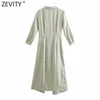 Zevity Women Vintage Striped Print Singel Breasted Casual Shirtdress Kvinna Fram Båge Bundet Business Vestido Chic Dresses DS8174 210603