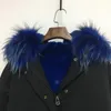 Ful feminino Faux VOGUISH LONGO LONGO PARKA BLACKA BLACK OUTRIDA CASA LINADO AZUL ESCURO COM BIG CAPHED ROUSH