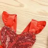 Vestido de corazón de lentejuelas para bebés recién nacidos y niñas pequeñas Ahueca hacia fuera la espalda con cordones Sin mangas Falda de tutú de malla Cubierta de pañales Mameluco Jumpsiut Vestidos para el día de San Valentín