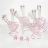 9inch hjärtformade vattenpipa glas bong rosa färg dab olje riggar bubblare mini glas vattenrör med 14 mm glidskålbit kvarts naglar
