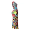 Dames Mouwloze Halter Hals Holle Uitstekende Floral Print Party Beach Avond Long Maxi Jurk