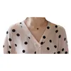 Sexig v-nacke långärmad kvinna toppar höst chiffong blus blusas mujer de moda polka dot kläder 5371 50 210528