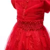 Abiti da ragazza Shin Toddler Baby Flower Girl Avvolgere Brystet Maniche corte Ricamato con bordi in pizzo per abito da ballo