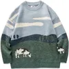 Mężczyźni Krowy Vintage Winter Ciepłe Codzienne Knitwear Sweter Męskie Koreańskie Fashions O-Neck Sweter Kobiety Casual Harajuku Odzież 210918