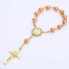 Bracciale rosario con croce di nozze con diamanti dorati di buona qualità