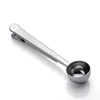 Stainless Steel Ground Coffee Measuring Scoop Spoons With Bag Seal Clip Black Gold Silver Color Ice Cream Spoon DH8586