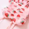 Jeden kawałki Born Baby Girl Strawberry Swim Siatek z Cap Headwear Infant Toddler Tutu Dress Swimwear Kąpiel Kid Swimming Odzież