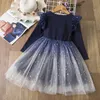 Girls Christmas Dress for Girls Long Sleeve Lace Ruffles Wedding Dress Elegant Princess Dress Children For New Year Costume G1026