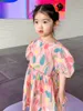 Girl Sweet Dress Puff Sleeve Fashion Toddler Girl Dress Flower Carino Vestito Dresses Baby Girl Summer Clothing 2-7years 210715
