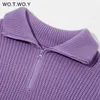 WOTWOY Autumn Winter Thickening Knitted Sweater Women Casual Zipper Polo Collar Loose Pullovers Female White Jumper 211007