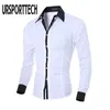 Ursportech camisa masculina manga longa tops brancos moda cor sólida camisas casuais slim fit liso homens vestuário preto cinza branco 210628