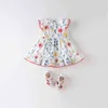 DBA12555 Dave Bella Summer Baby Girl's Cute Floral Print Aplikacje Dress Dzieci Fashion Party Dress Kids Infant Lolita Ubrania Q0716