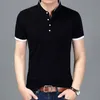 2021 estate nuovo marchio di moda abbigliamento maglietta da uomo tinta unita slim fit manica corta maglietta da uomo colletto alla coreana magliette casual 210317