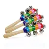 200pcs Christmas Party Gift Jingle Bells Wooden Handle Toys 18cm Rainbow Wood Handhold Rattles Bell Stick Children's Toy