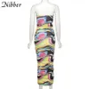 Nibber Lato Sexy Bez Rękawów Skinny Tall Talia Maxi Dresses Damskie Retro Drukowanie Boho Grace Beach Dresses Clubwear Strój Y0726