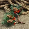 5pcs cônes de pin de Noël ornements bricolage rouge étamine Berrie branche arbre de Noël pendentif mariage décorations de Noël pour la fête à la maison Y201020