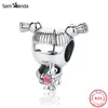 Original 100% 925 Sterling Silver Charm Söt Tjej Rosa Heart Bear Charms Pärlor Passa Bracelet DIY Kvinnor Smycken Q0531