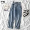 Yuoomuoo högkvalitativ mjuk vintage pojkvän jeans för kvinnor elastisk midja mamma svart hajuku långa denim byxor 210629