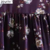 Zevity Women Vintage O Neck Floral Print Purple Color Smock Blouse Female Retro Butterfly Sleeve Shirts Chic Blusas Tops LS7527 210603