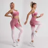 Ombre Seamlyoga Set Women'stracksuit Gym Sportswear Workout Pak Leggings Push-up met Hoge Taille Sport Outfit X0629
