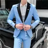 2 Pieces Suits Set Men Korean Style Design Fashion Male Plaid Blazers Coat Pants Spring Slim Fit Wedding Dress Jacket Trousers X0909