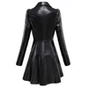 Nerazzurri Fit and flare faux leather coat notched lapel long sleeve puff sleeve Skirted Black Elegant leather blazer slim fit 210916