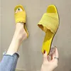 Slippers Knit Mesh Breathable High Heels Women 2021 Summer Heteromorphic Heel Knitting Fashion Ladies Shoes