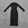 Femmes Sexy Designer Transparent À Manches Longues Noir D'été Dames Midi Célébrité Moulante Robe De Soirée Robe 210525