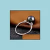 Pierścień Solitaire Biżuteria 10mm Tahitian Black Shell Pearl Otwarcie Regulowany Kobiet 925 Sier 2366 Drop Dostawa 2021 NQJTM