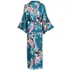 Exquise print bloem vrouwen gewaad kimono jurk elegante grijze lange badjas jurk satijn zacht materiaal bruid bruiloft raad slaapkleding y20