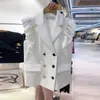 Spring Sweet Ruffles Patchwork Woman White Vests Chic Double Breasted Design Waistcoat Vest Women Chalecos Mujer 210819