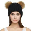 Winter Beanie Hat for Women Knitted Double Pom Pom Faux Fur Raccoon Ball Cap Bobble Skull Hats8493298