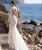 Wedding Dress Boho 2022 Long Sleeve V-Neck Mermaid Floor Length Bridal Gown Sweep Train Backless Bohemian Rustic Sexy Robe