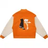 Hip Hop Varsity Jacket Heren Brief Borduurwerk Kleurblok College Womens Harajuku Street Baseball Jassen Unisex Oranje