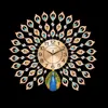 Stor 3D Diamond Crystal Quartz Peacock Wall Clocks Titta på europeisk modern design för hemmet vardagsrumsdekor tyst väggklocka5046939