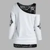 Gothic Casual Women T Shirts Skull Graphic Off Shoulder Two Piece Tee Sets Long Sleeve Sleeveless Spring Tops Female Clothes D30 X0628