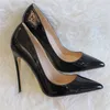 Повседневный дизайнер Sexy Lady мода женская обувь черная патентная кожа заостренный носок ступеньки стриптизерша высокие каблуки конус на каблуке вечера вечерние насосы ботинки большого размера 44 12см
