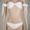Kobiety Biały Sexy Big Bow Bandeau Swimsuit Wyścigowy Swimwear Brazylijski Bandaż Solidna Kostium Bikini Set Maillot De Bain Femme Y0820