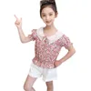 Abbigliamento per ragazze adolescenti Maglietta floreale + Costume corto per ragazza patchwork Set Tute casual Bambini 210528