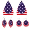 ZWPON Moda Amerikan Bayrağı Yıldız Çizgili Katmanlı Deri Küpe Moda Bayrağı PU Deri Bildirimi Gözyaşı Küpe Takı X0709 X0710