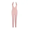 Women's Jumpsuits & Rompers Bandage Pink Low Bosom V-Neck Sexy Celebrity Night Club Fashion Backless Bodycon Women